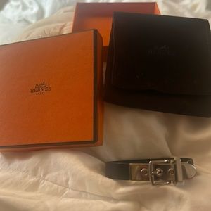 Like new Hermes black leather bracelet with protective cover & box